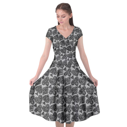 Playingcards-grey Cap Sleeve Wrap Front Dress - Luxtrini, LLC