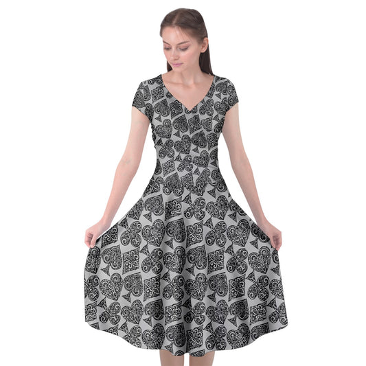 Playingcards-grey Cap Sleeve Wrap Front Dress - Luxtrini, LLC