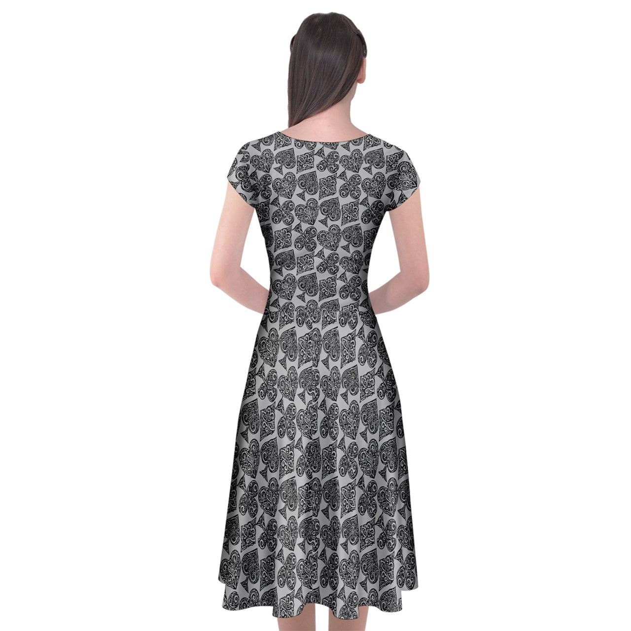 Playingcards-grey Cap Sleeve Wrap Front Dress - Luxtrini, LLC