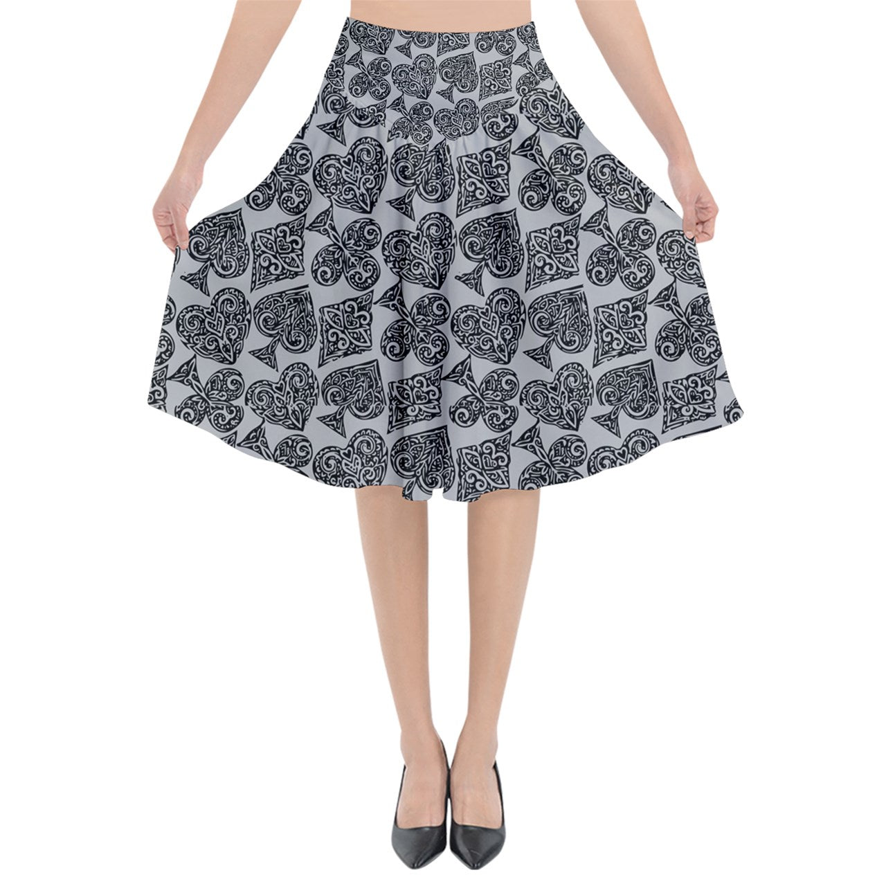 Playingcards-grey Flared Midi Skirt - Luxtrini, LLC