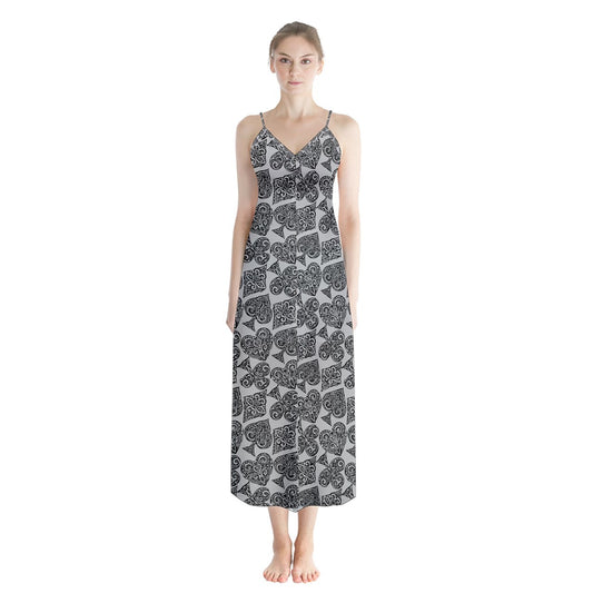 Playingcards-grey Button Up Chiffon Maxi Dress - Luxtrini, LLC