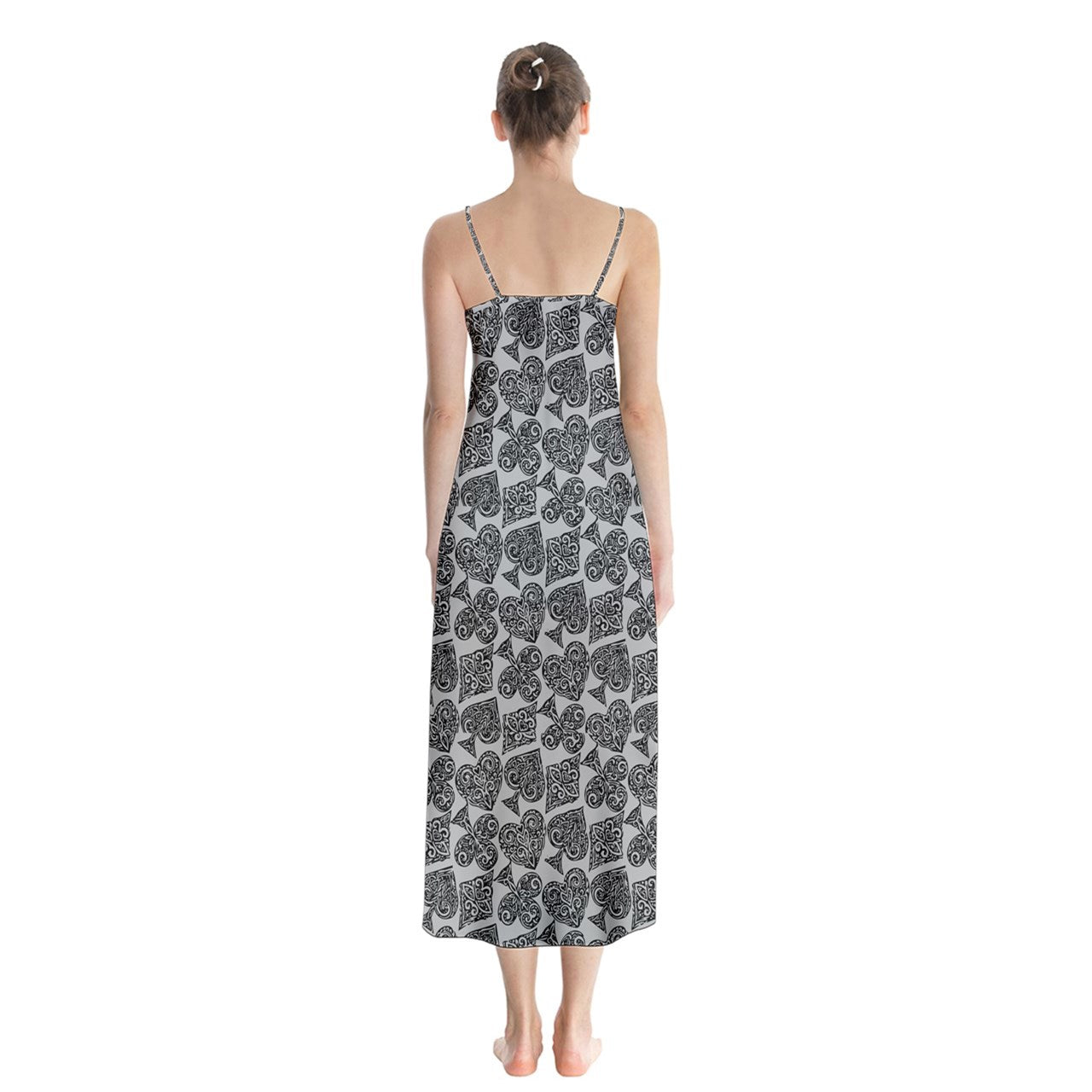 Playingcards-grey Button Up Chiffon Maxi Dress - Luxtrini, LLC