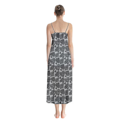 Playingcards-grey Button Up Chiffon Maxi Dress - Luxtrini, LLC