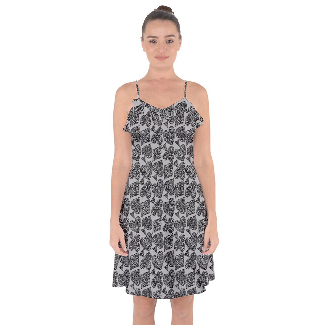 Playingcards-grey Ruffle Detail Chiffon Dress - Luxtrini, LLC