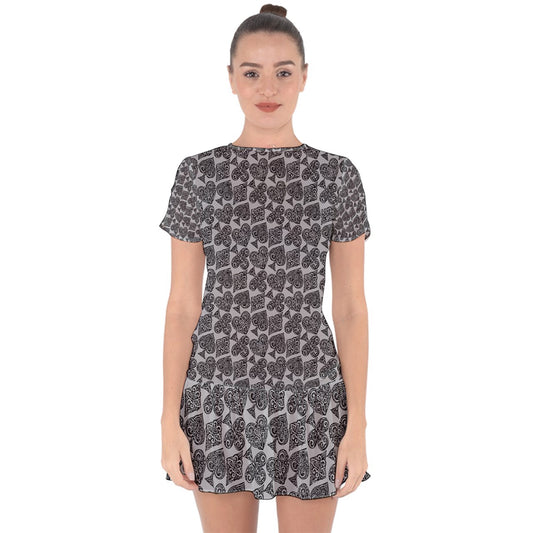 Playingcards-grey Drop Hem Mini Chiffon Dress - Luxtrini, LLC