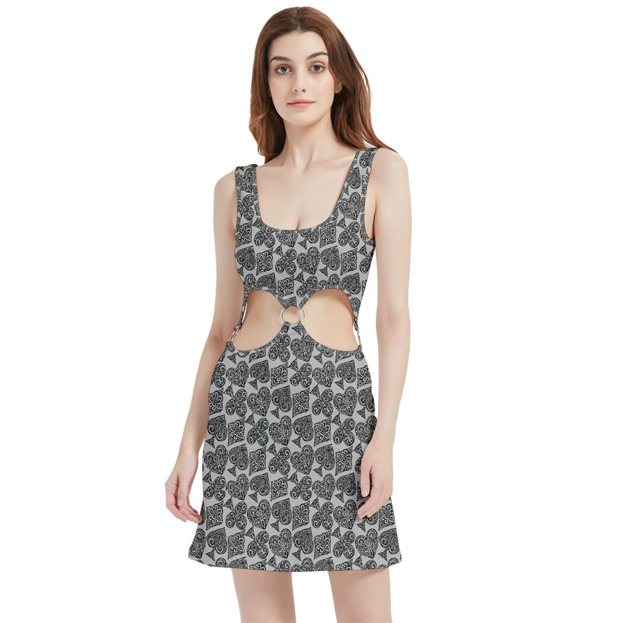 Playingcards-grey Velour Cutout Dress - Luxtrini, LLC