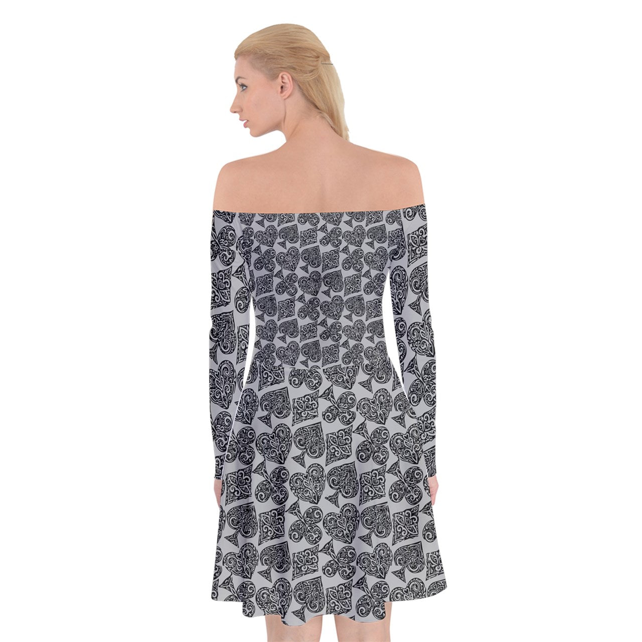 Playingcards-grey Off Shoulder Skater Dress - Luxtrini, LLC