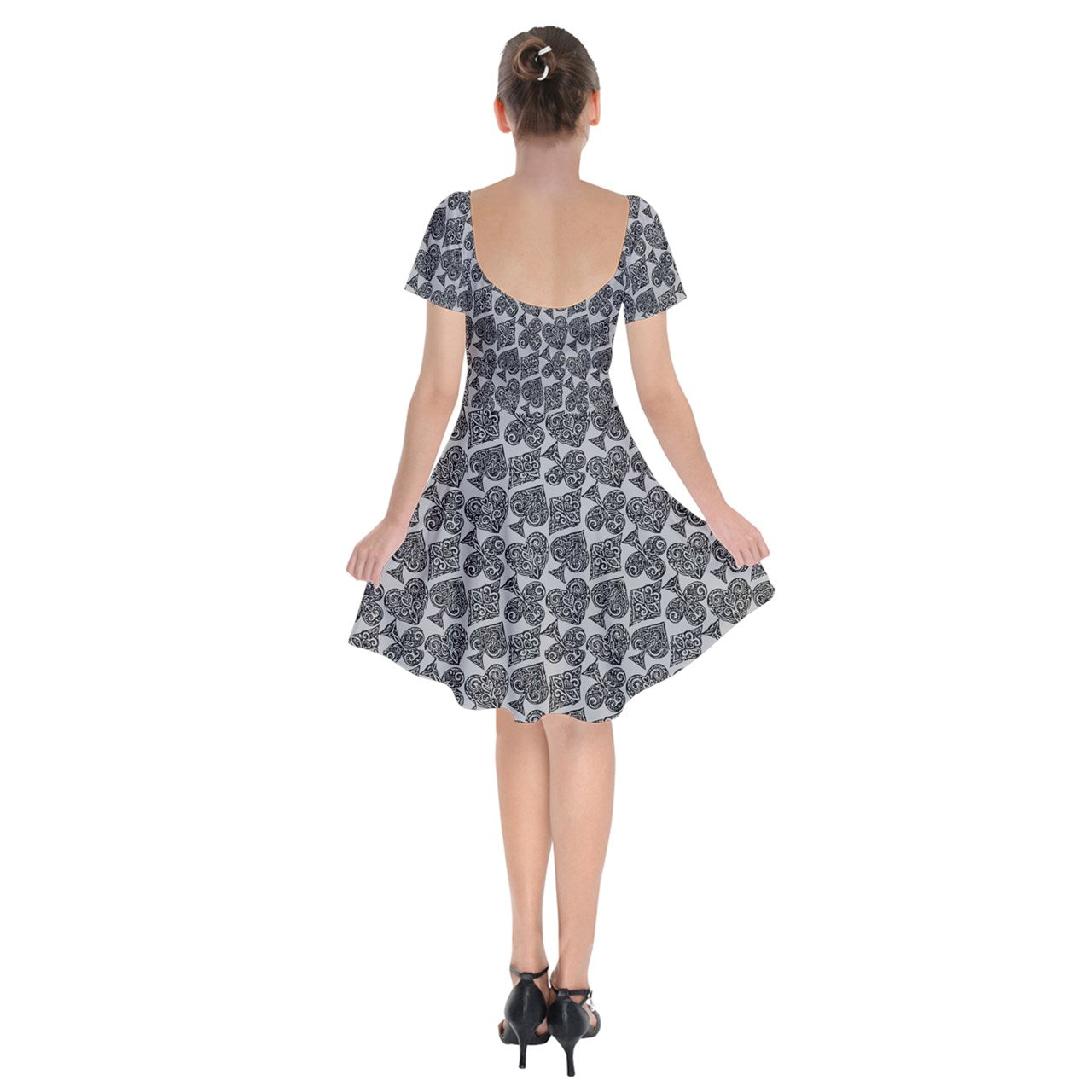 Playingcards-grey Short Sleeve Bardot Dress - Luxtrini, LLC