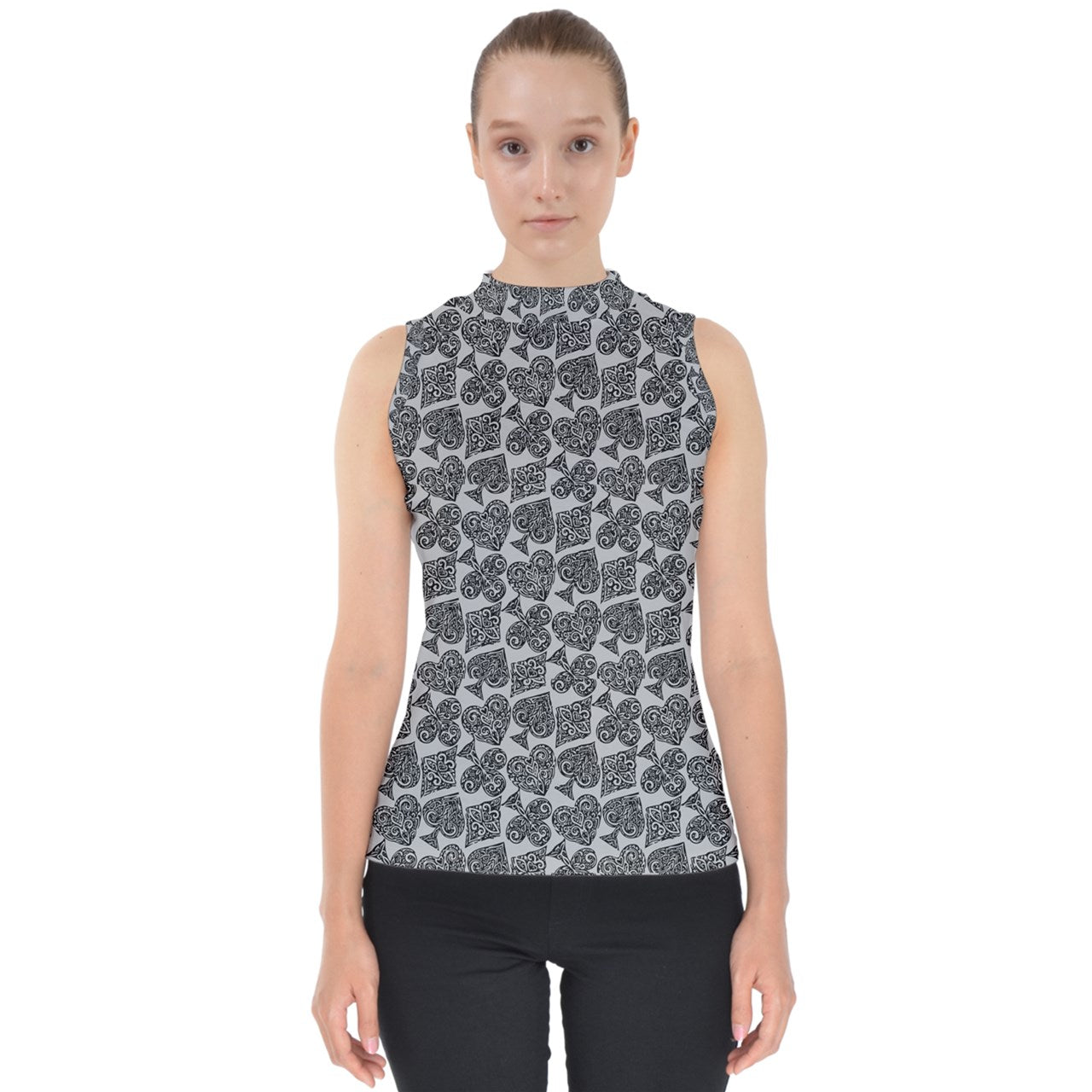 Playingcards-grey Mock Neck Shell Top - Luxtrini, LLC