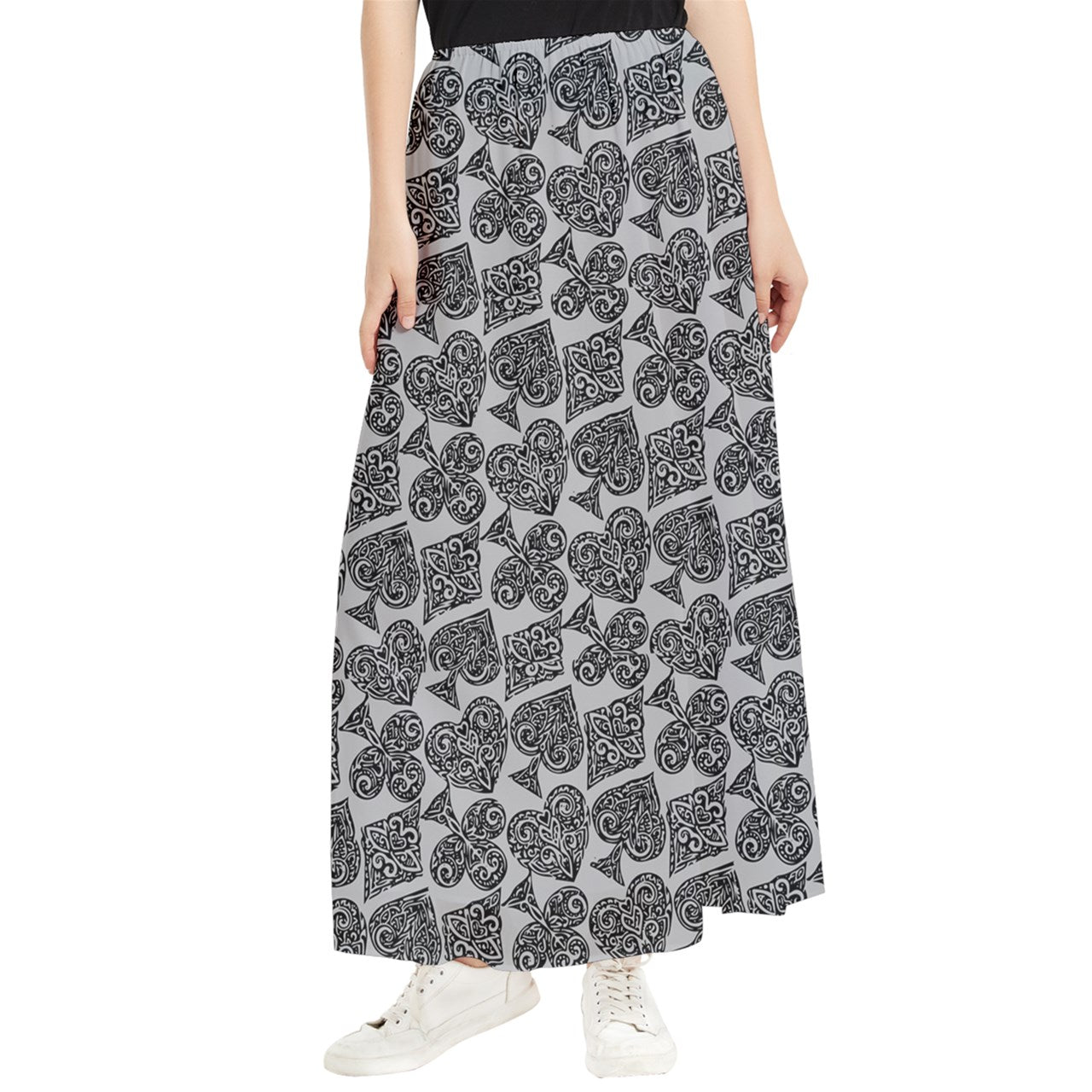 Playingcards-grey Maxi Chiffon Skirt - Luxtrini, LLC