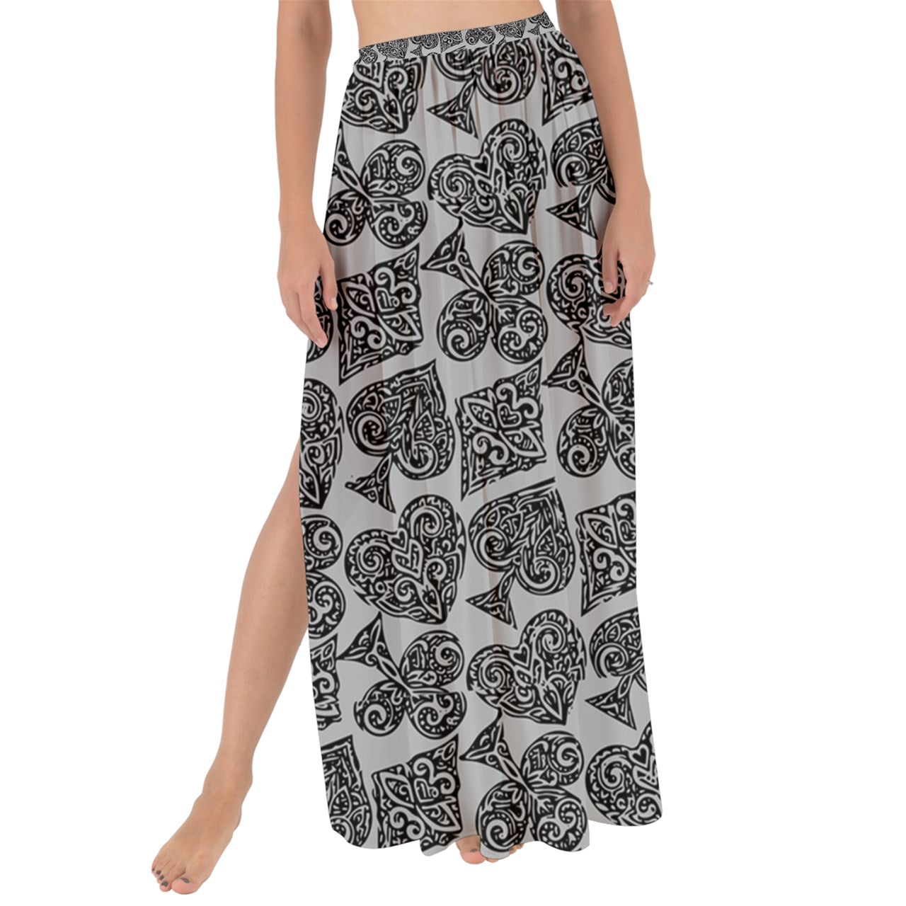 Playingcards-grey Maxi Chiffon Tie-Up Sarong - Luxtrini, LLC