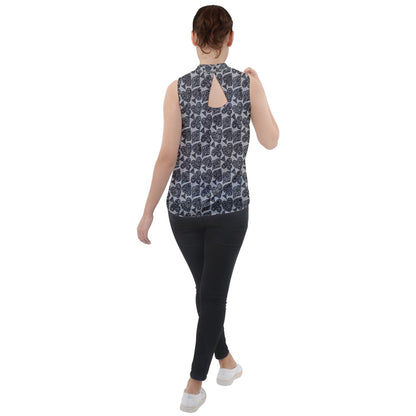 Playingcards-grey Mock Neck Chiffon Sleeveless Top - Luxtrini, LLC