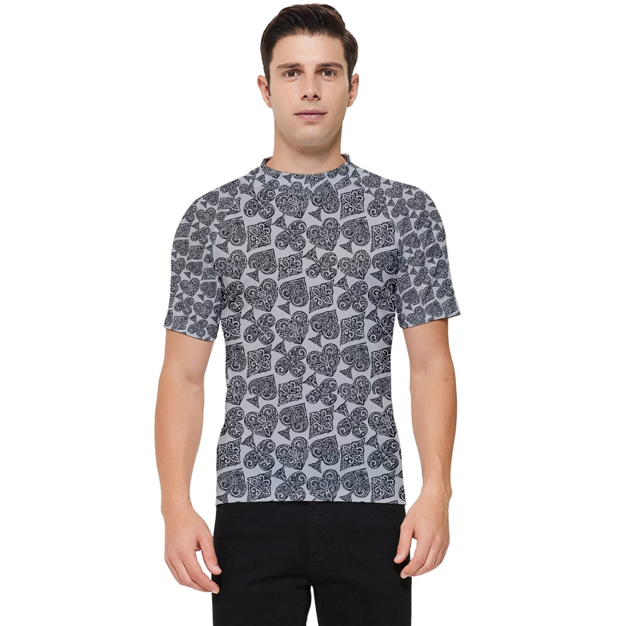 Playingcards-grey Men's Short Sleeve Rash Guard - Luxtrini, LLC