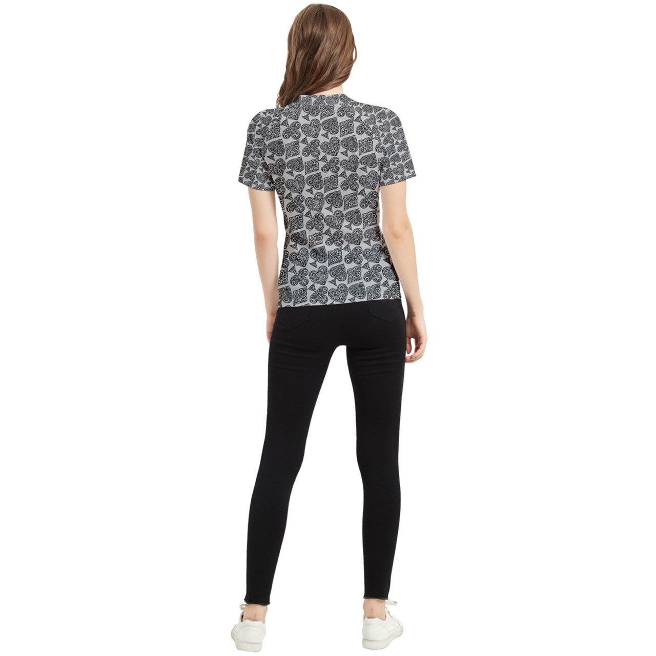 Playingcards-grey Women's Short Sleeve Rash Guard - Luxtrini, LLC