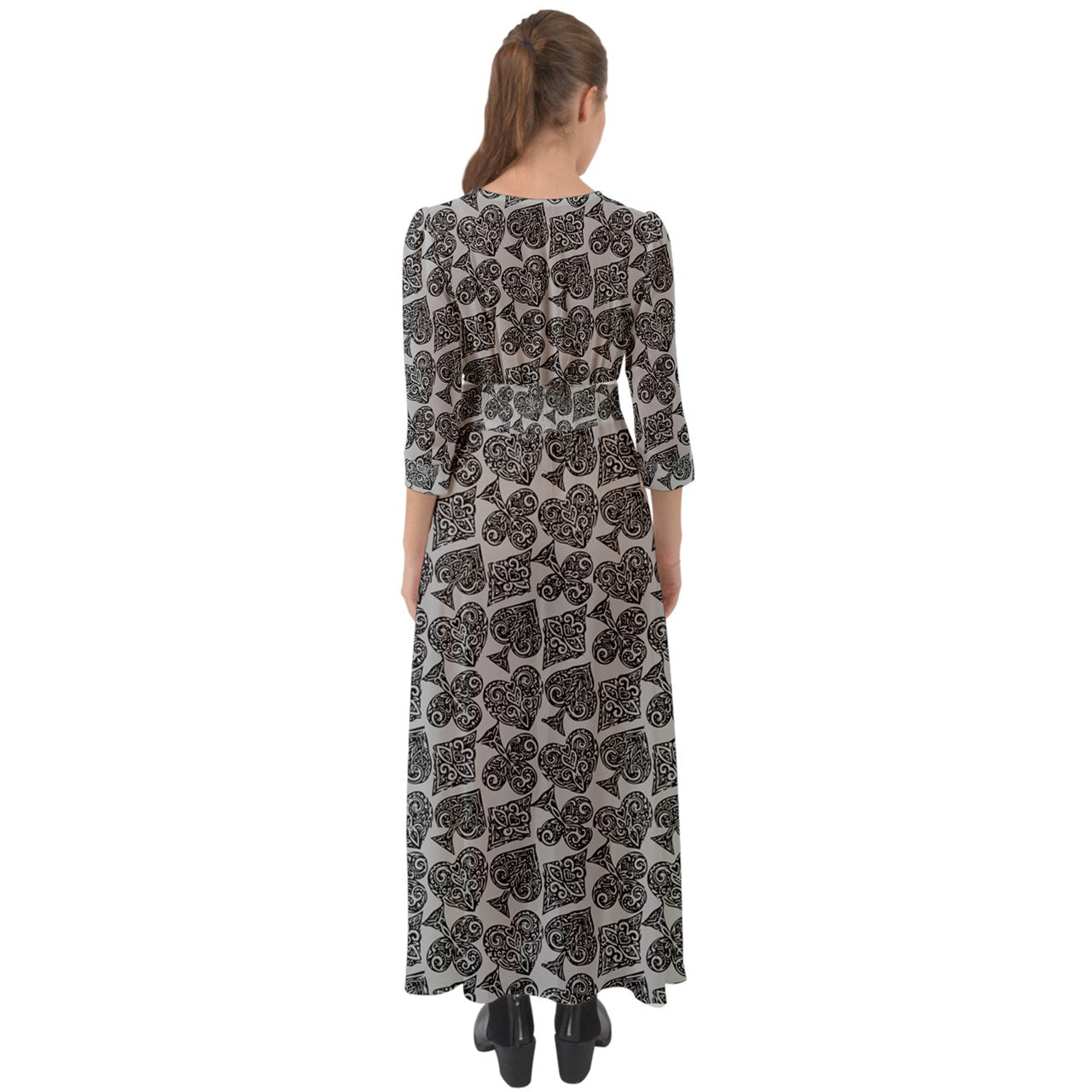 Playingcards-grey Button Up Boho Maxi Dress - Luxtrini, LLC