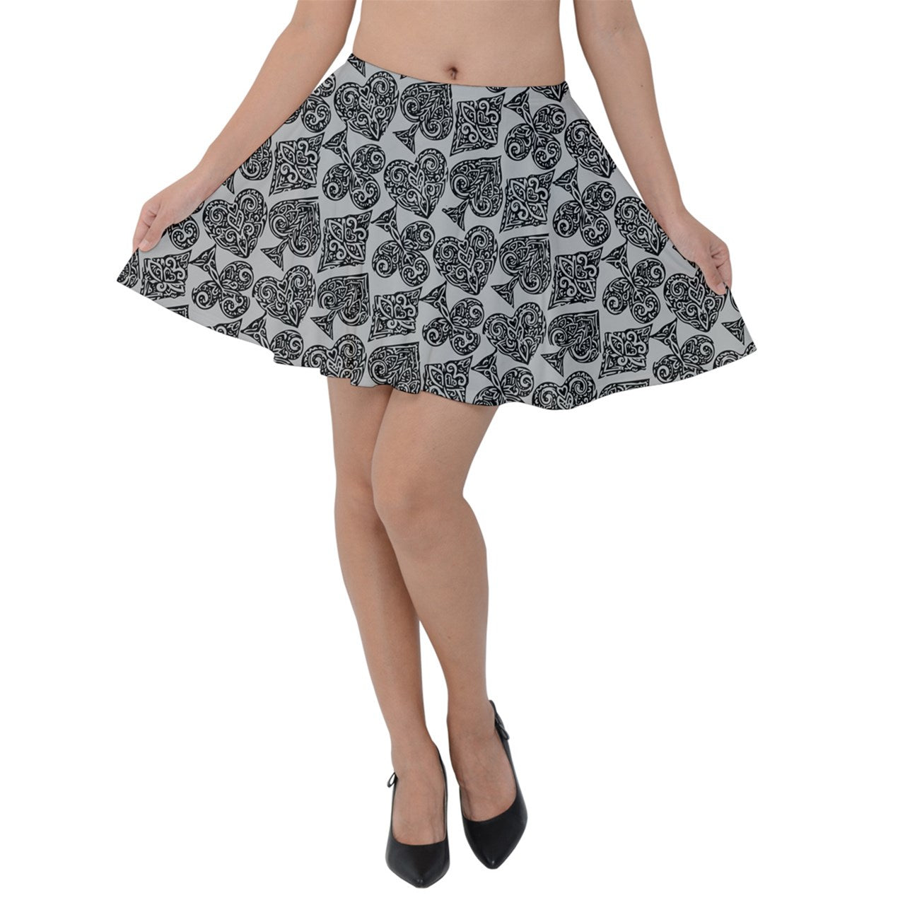 Playingcards-grey Velvet Skater Skirt - Luxtrini, LLC