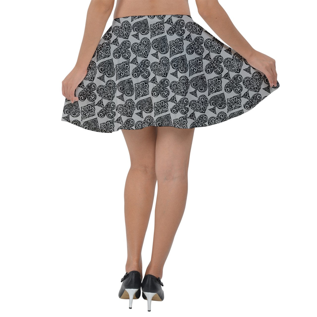 Playingcards-grey Velvet Skater Skirt - Luxtrini, LLC