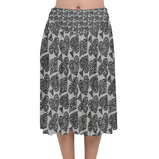 Playingcards-grey Velvet Flared Midi Skirt - Luxtrini, LLC