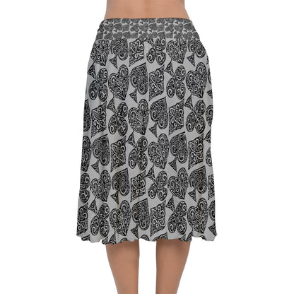 Playingcards-grey Velvet Flared Midi Skirt - Luxtrini, LLC