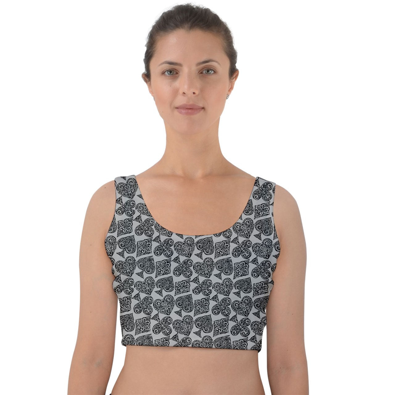 Playingcards-grey Velvet Crop Top - Luxtrini, LLC