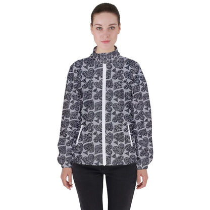 Playingcards-grey Women's High Neck Windbreaker - Luxtrini, LLC