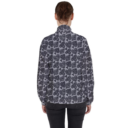 Playingcards-grey Women's High Neck Windbreaker - Luxtrini, LLC