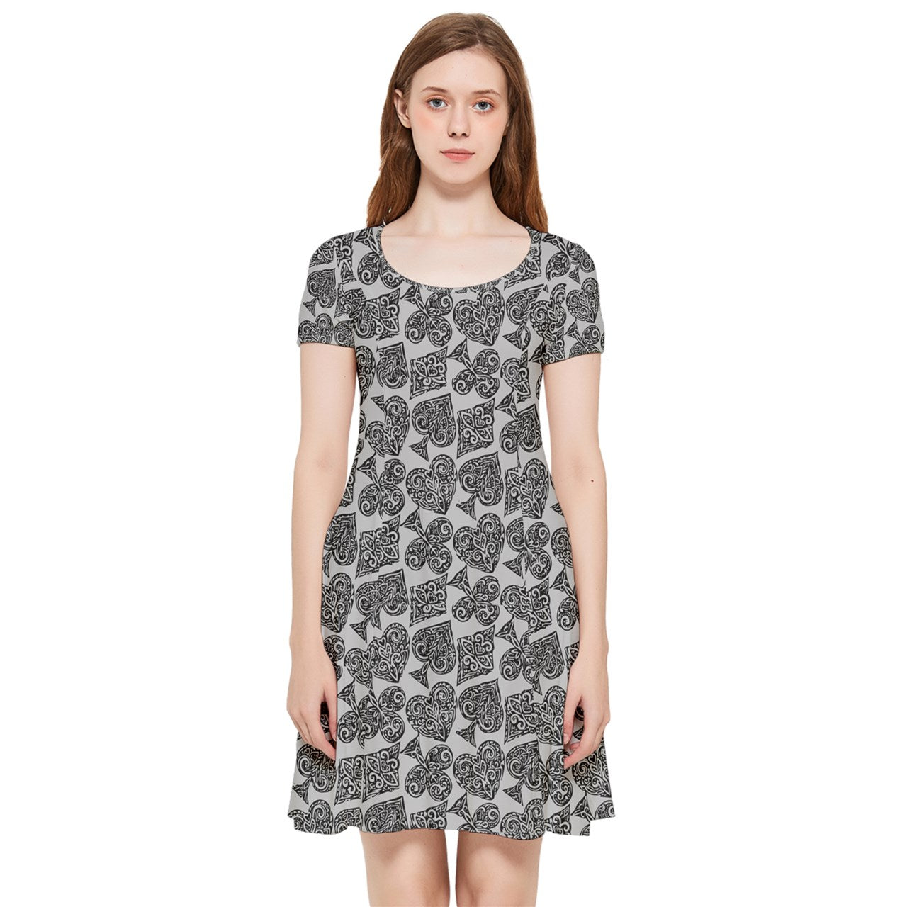 Playingcards-grey Inside Out Cap Sleeve Dress - Luxtrini, LLC