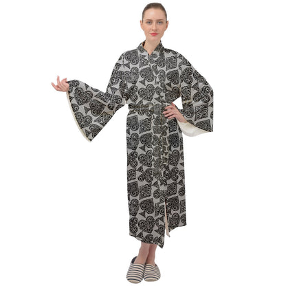 Playingcards-grey Maxi Velour Kimono - Luxtrini, LLC