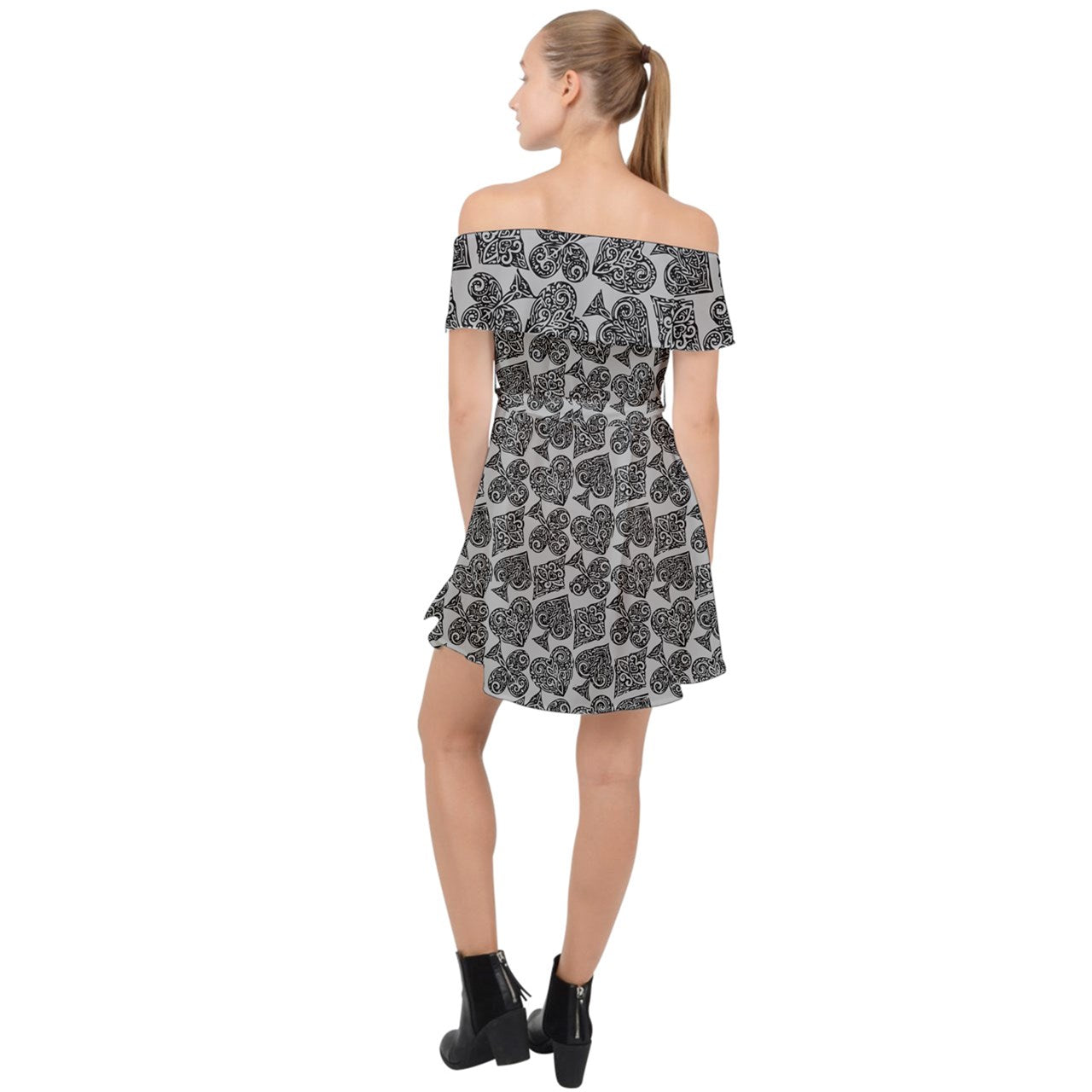 Playingcards-grey Off Shoulder Chiffon Dress - Luxtrini, LLC