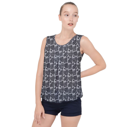 Playingcards-grey Bubble Hem Chiffon Tank Top - Luxtrini, LLC