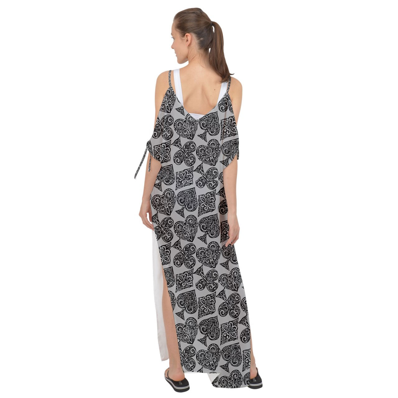 Playingcards-grey Maxi Chiffon Cover Up Dress - Luxtrini, LLC