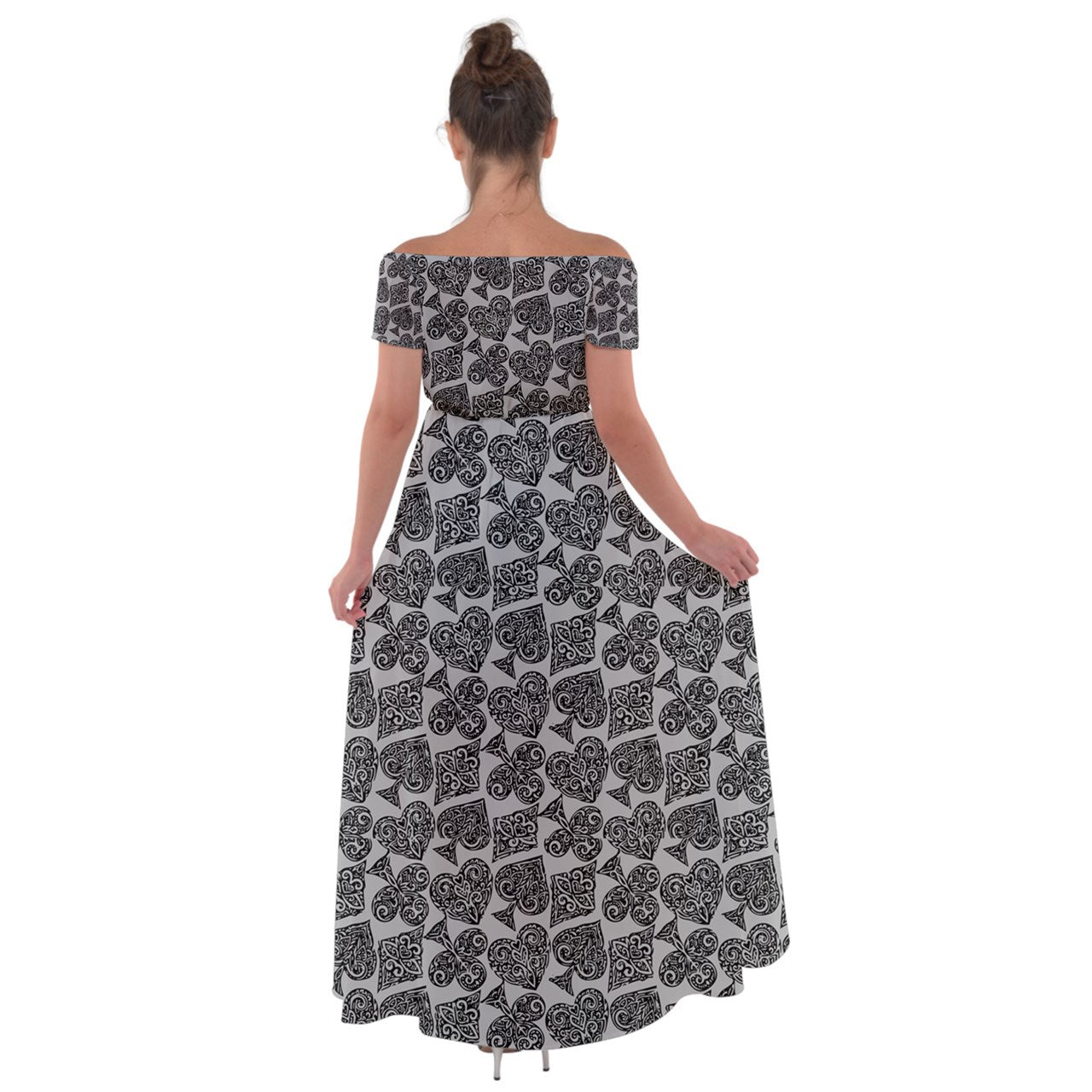 Playingcards-grey Off Shoulder Open Front Chiffon Dress - Luxtrini, LLC