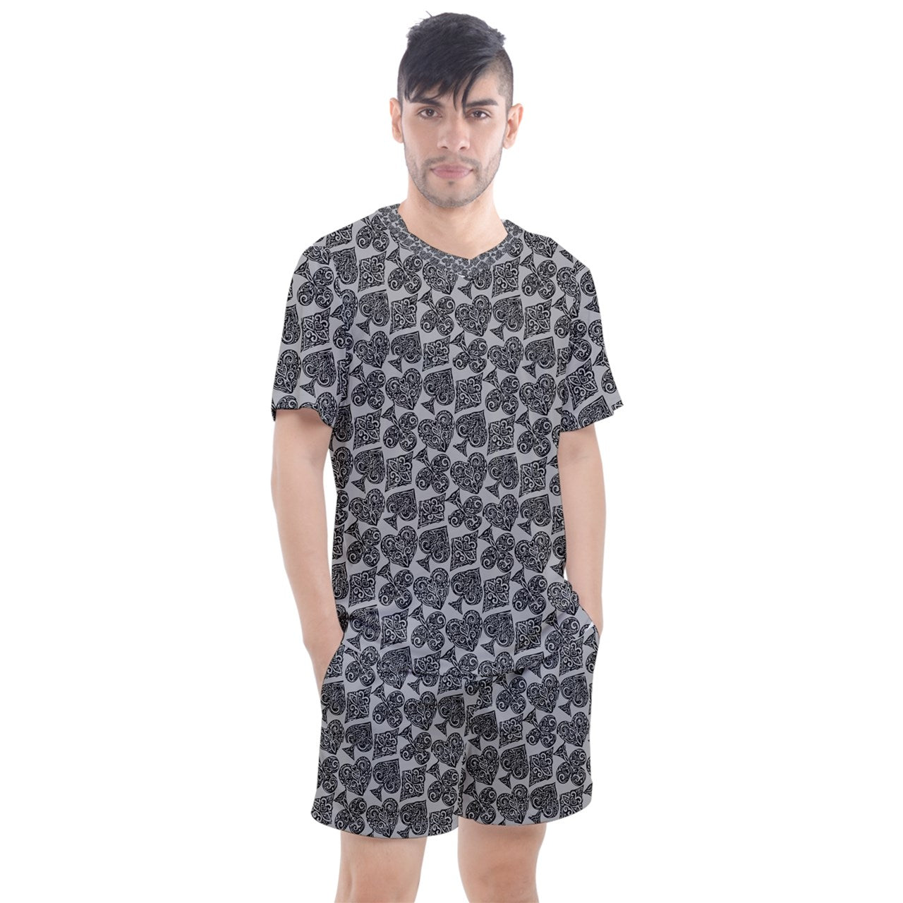 Playingcards-grey Men's Mesh Tee and Shorts Set - Luxtrini, LLC