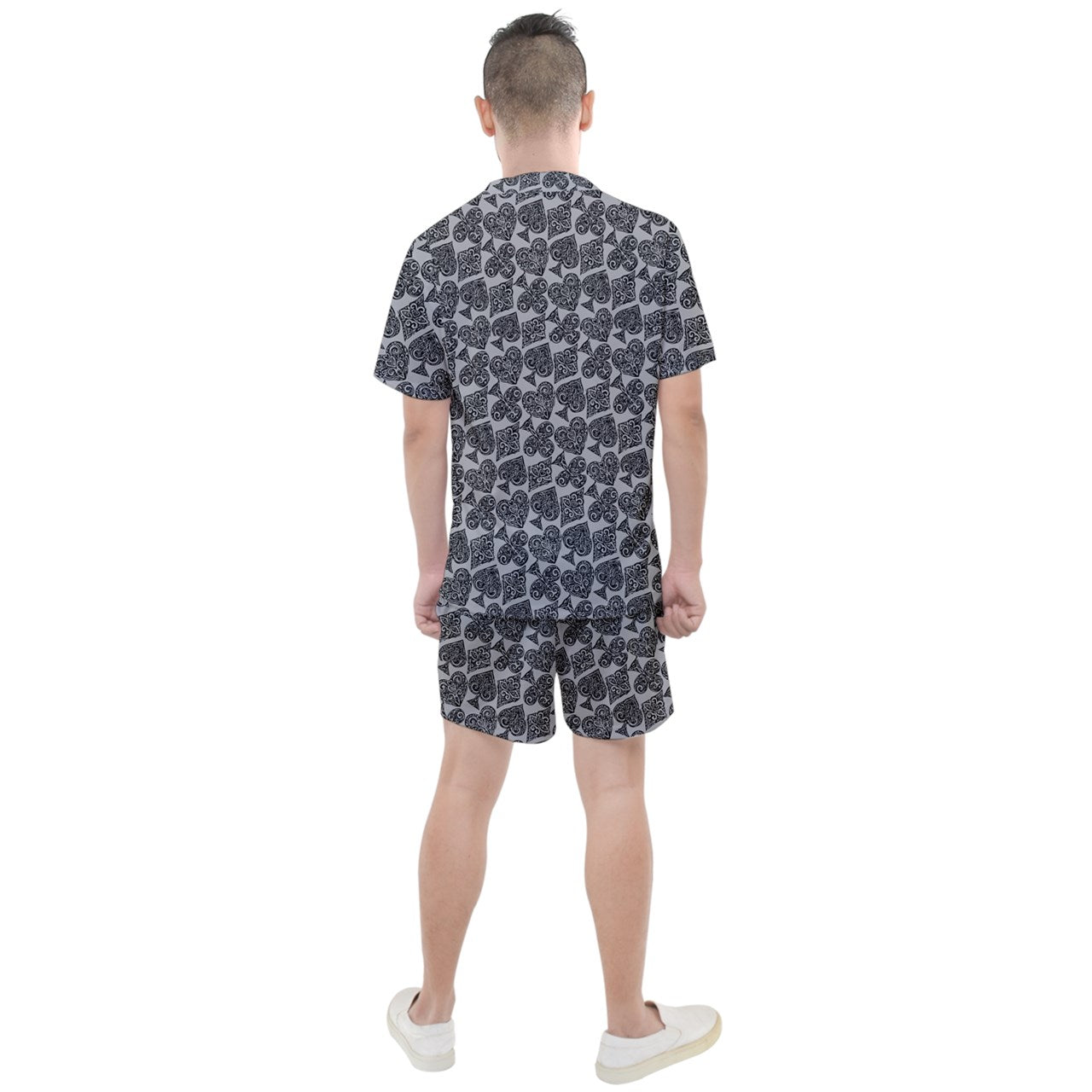 Playingcards-grey Men's Mesh Tee and Shorts Set - Luxtrini, LLC