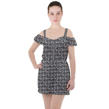 Playingcards-grey Ruffle Cut Out Chiffon Playsuit - Luxtrini, LLC