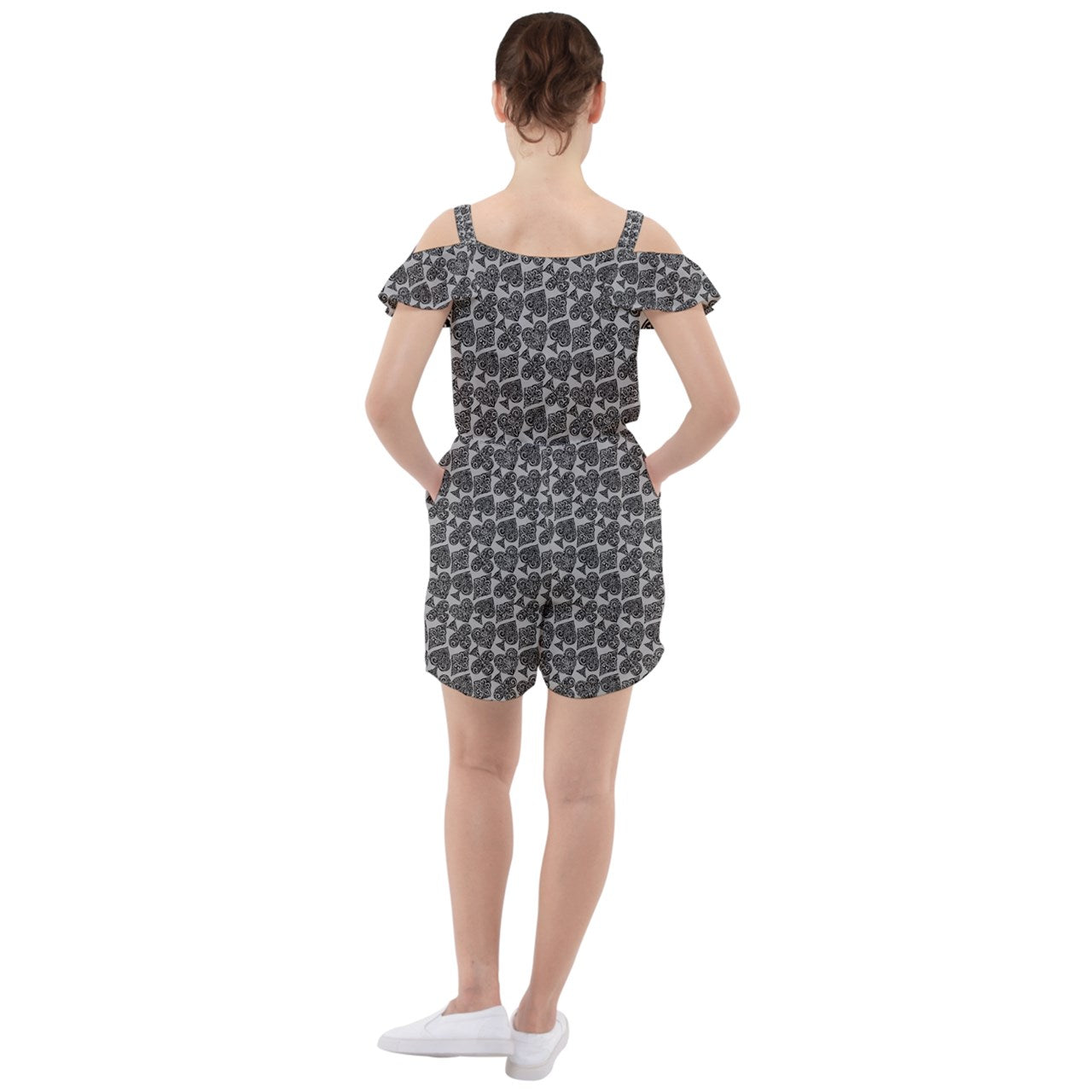 Playingcards-grey Ruffle Cut Out Chiffon Playsuit - Luxtrini, LLC