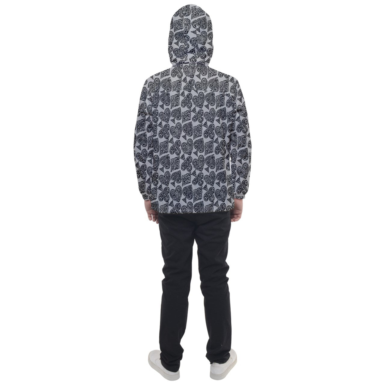 Playingcards-grey Men's Front Pocket Pullover Windbreaker - Luxtrini, LLC