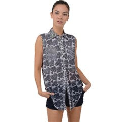 Playingcards-grey Sleeveless Chiffon Button Shirt - Luxtrini, LLC