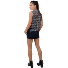 Playingcards-grey Sleeveless Chiffon Button Shirt - Luxtrini, LLC