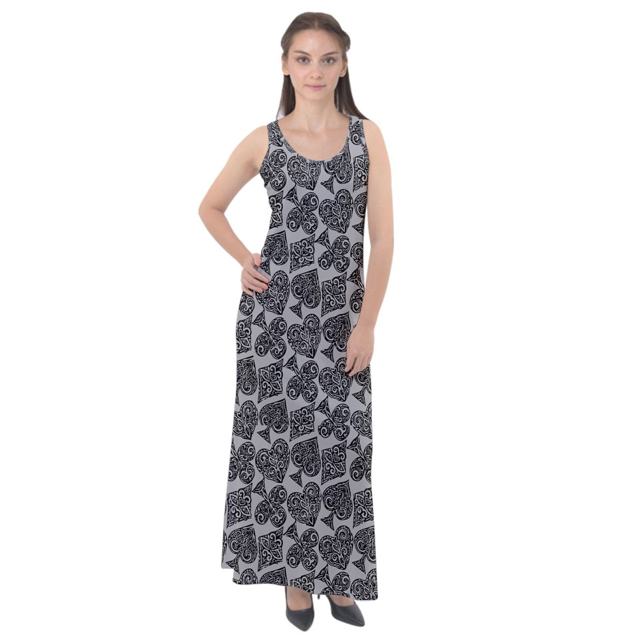 Playingcards-grey Sleeveless Velour Maxi Dress - Luxtrini, LLC