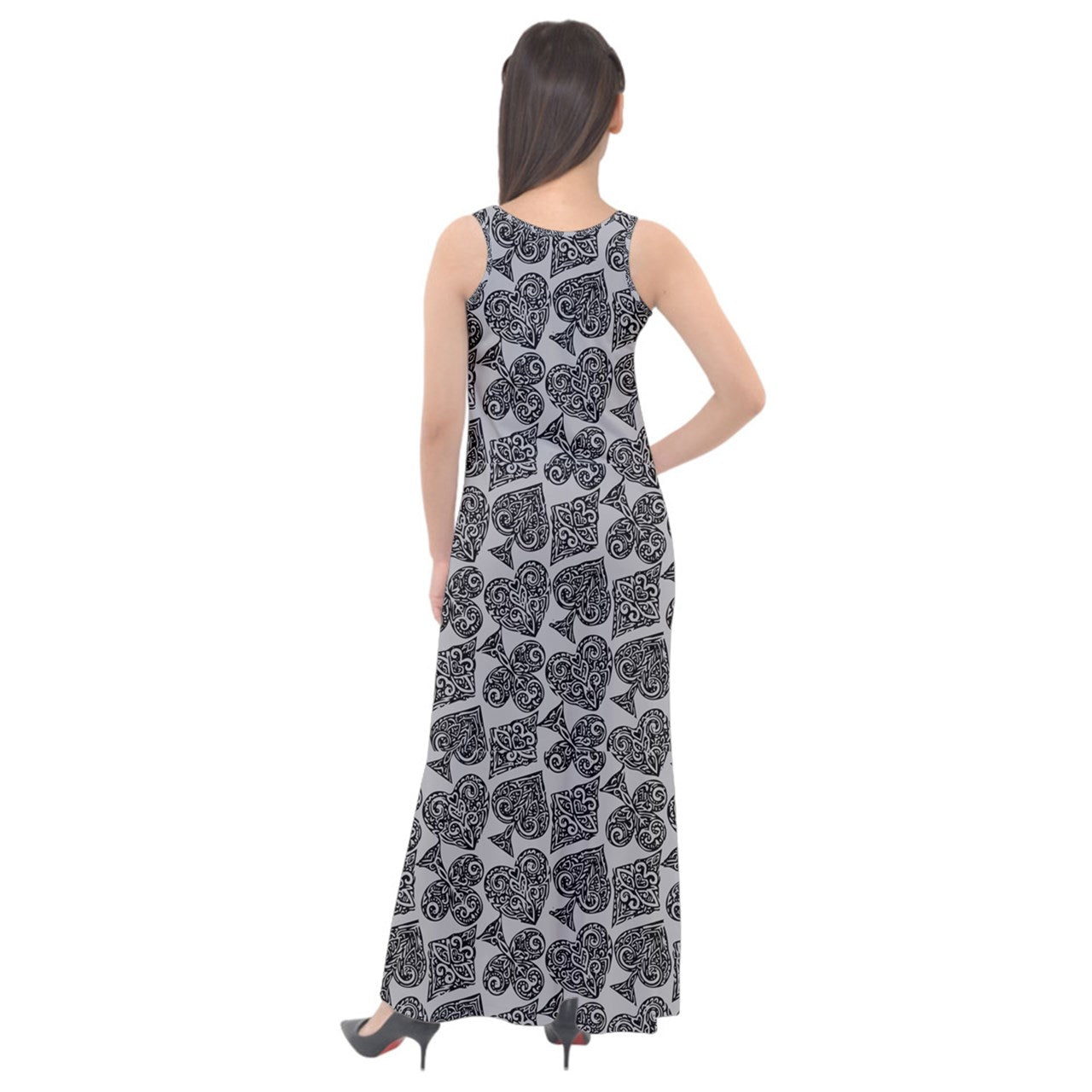 Playingcards-grey Sleeveless Velour Maxi Dress - Luxtrini, LLC