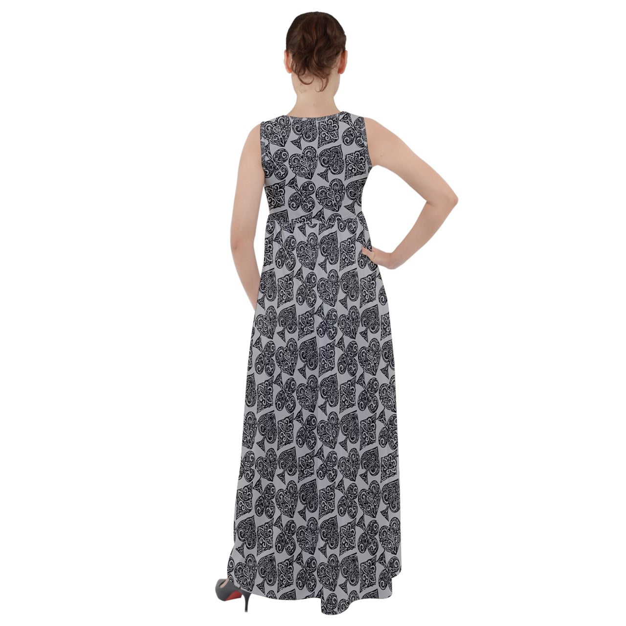 Playingcards-grey Empire Waist Velour Maxi Dress - Luxtrini, LLC