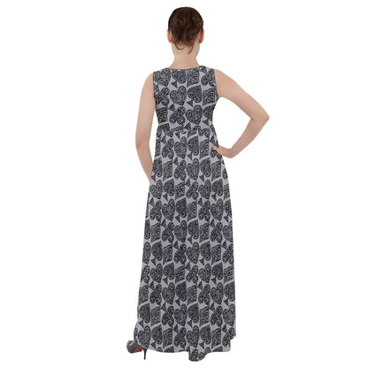 Playingcards-grey Empire Waist Velour Maxi Dress - Luxtrini, LLC