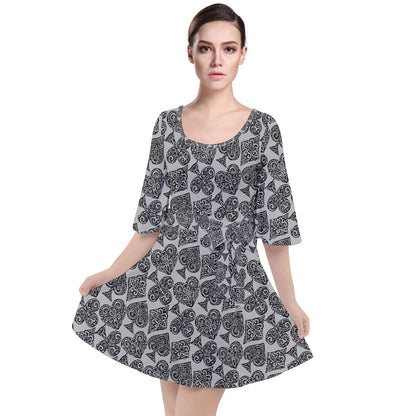 Playingcards-grey Velour Kimono Dress - Luxtrini, LLC