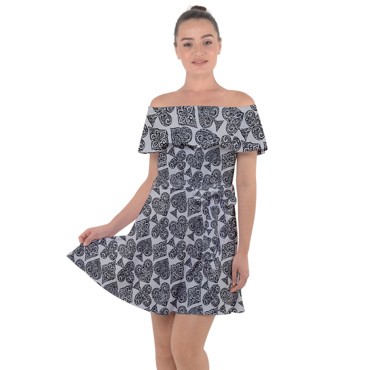 Playingcards-grey Off Shoulder Velour Dress - Luxtrini, LLC