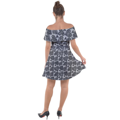 Playingcards-grey Off Shoulder Velour Dress - Luxtrini, LLC