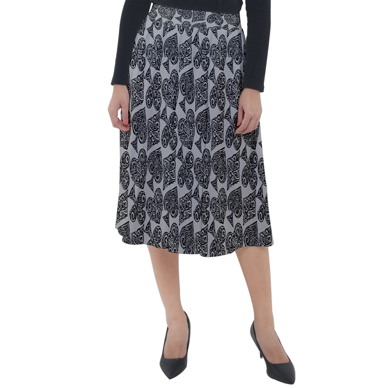 Playingcards-grey Classic Velour Midi Skirt - Luxtrini, LLC