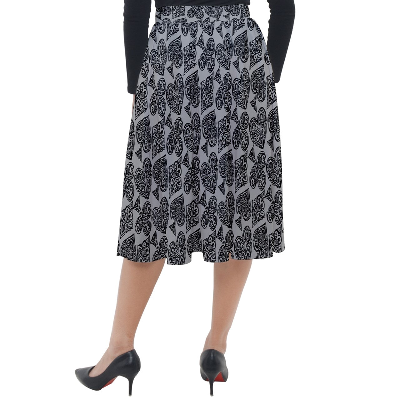 Playingcards-grey Classic Velour Midi Skirt - Luxtrini, LLC