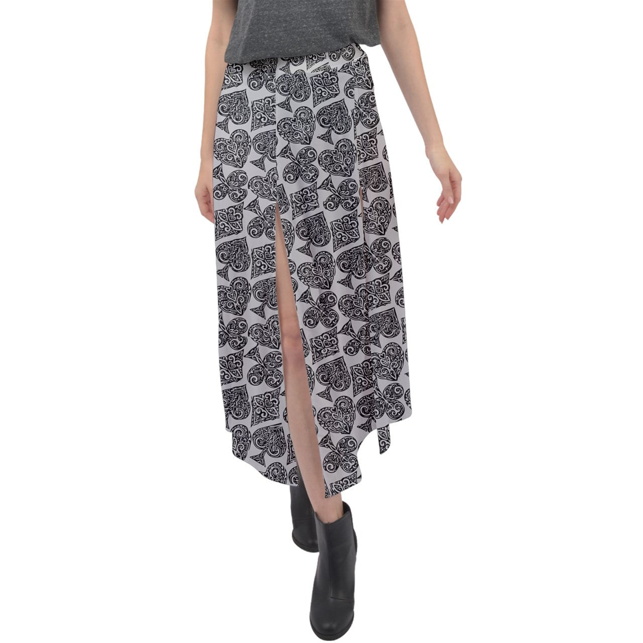 Playingcards-grey Velour Split Maxi Skirt - Luxtrini, LLC