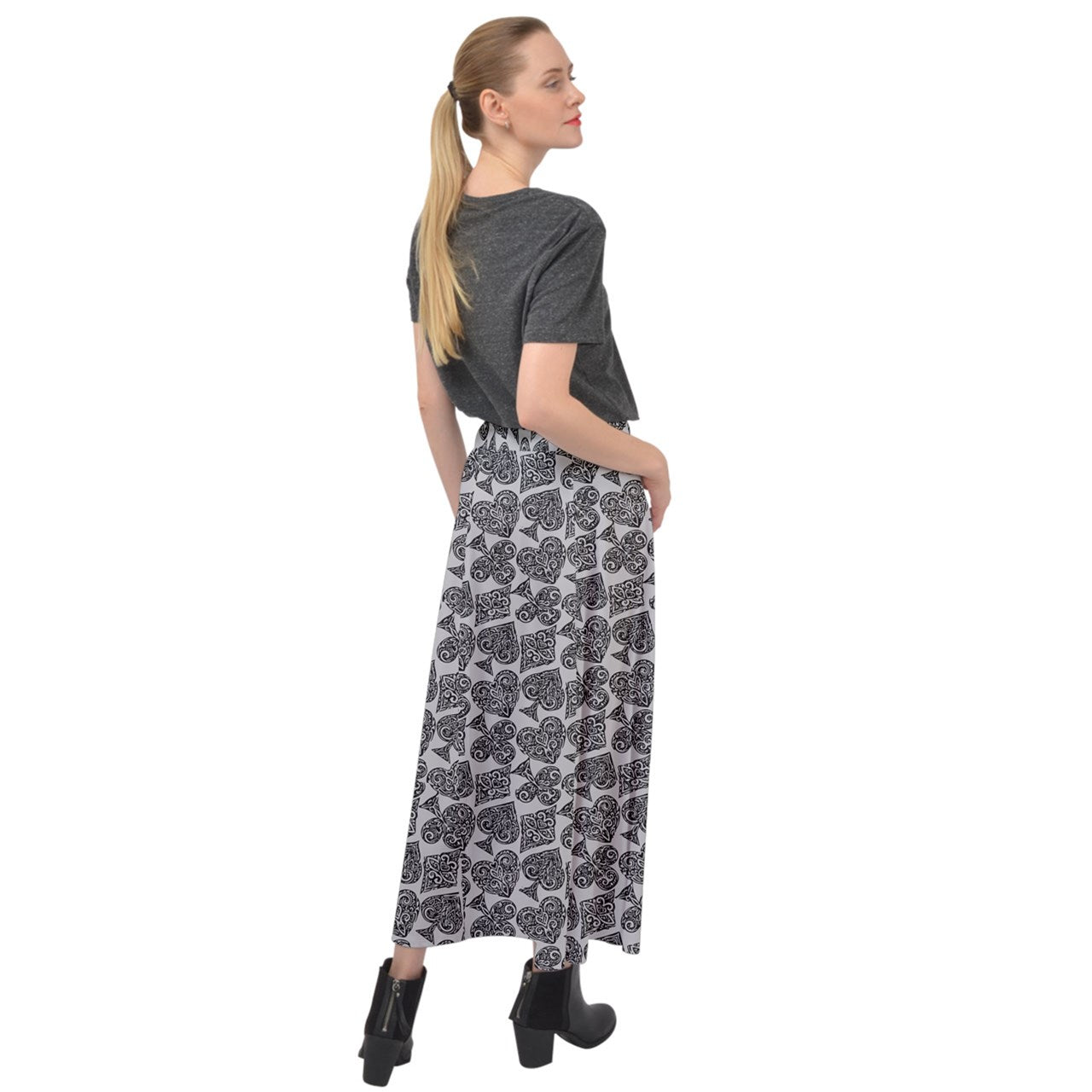 Playingcards-grey Velour Split Maxi Skirt - Luxtrini, LLC